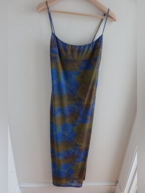 Miaou Blue and Olive Floral Slip Midi Dress